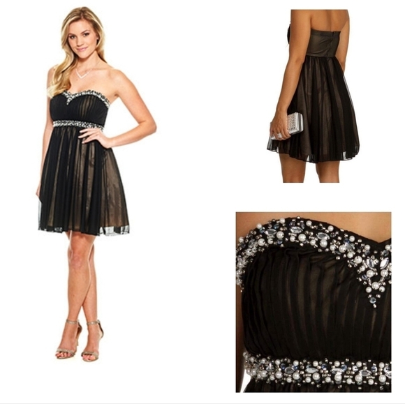 Sequin Hearts Strapless Sweetheart Illusion Dress - Picture 1 of 14